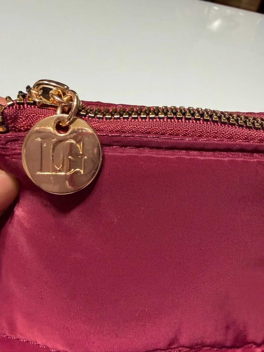Ted Baker Burgundy Quilted Cosmetic Pouch with Gold Hardware